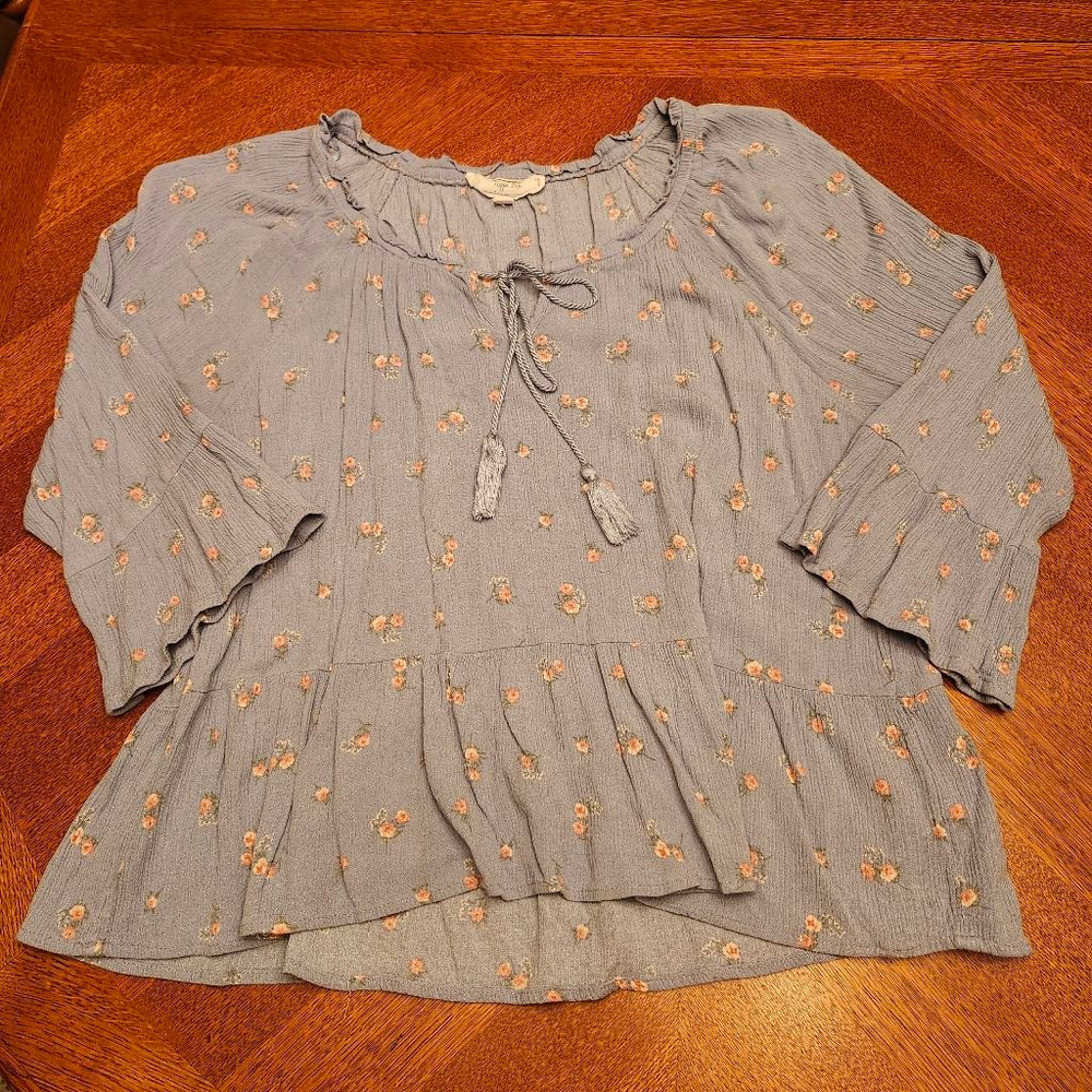 Women's Hippie Rose Blue Floral Blouse L A2